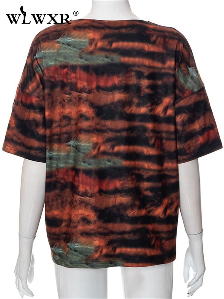 WLWXR Fall Streetwear Anime Print Clothing For Women 2022 V Neck Hole Short Sleeve Tops Graphics Loose Mulit T Shirt Female